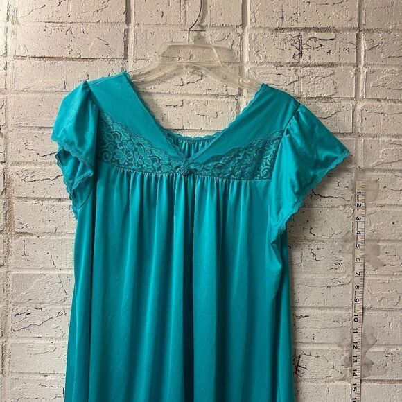 Vintage Teal Shadowline Lace Nightgown Medium - Picture 1 of 10